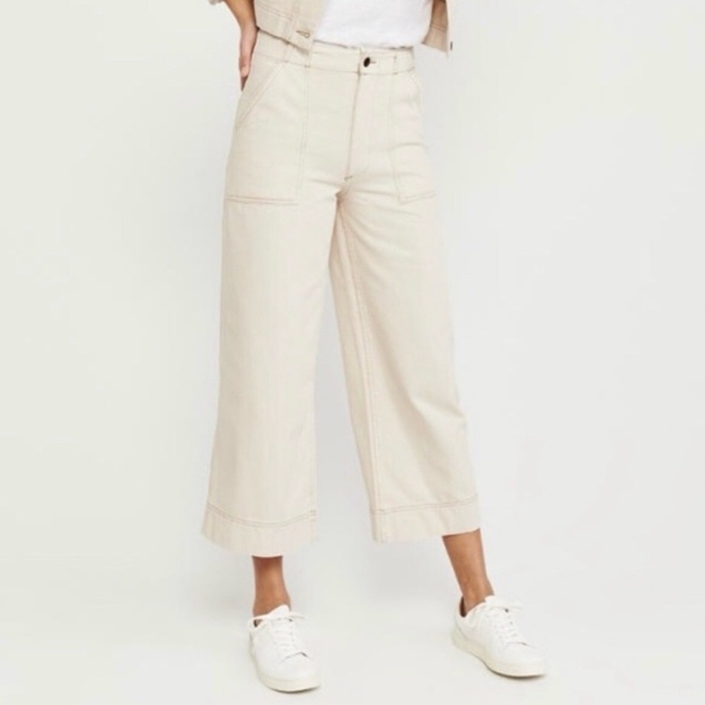 ABERCROMBIE & FITCH Wide-Leg Chino Jeans Cropped Cream Ivory Small